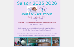 INSCRIPTIONS POUR LA SAISON 2025-2026